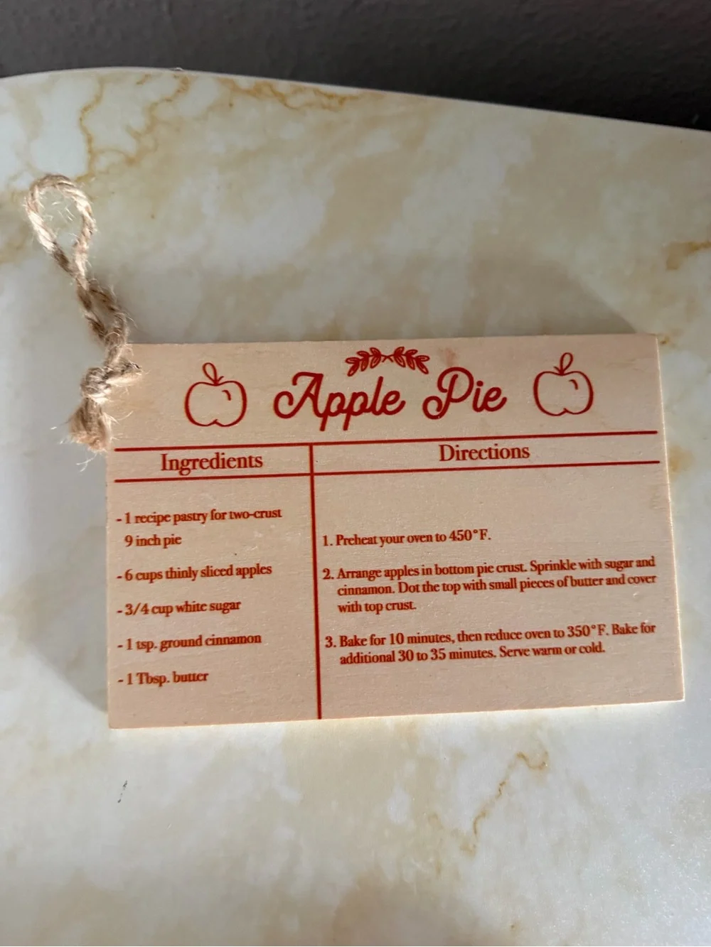 Decorative Apple Pie Recipe Wooden Hanging Tag | NWT